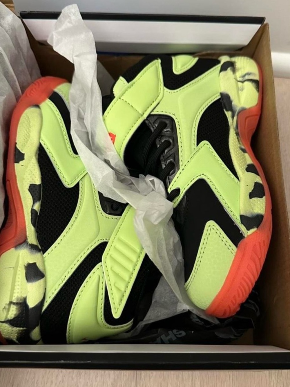 Kids Neon Green & Black Sneakers with Orange Accents